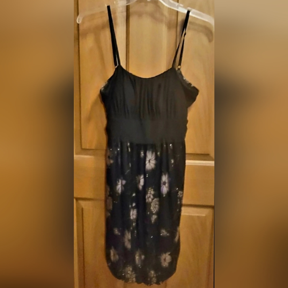Feminine Black Floral Mini Dress
